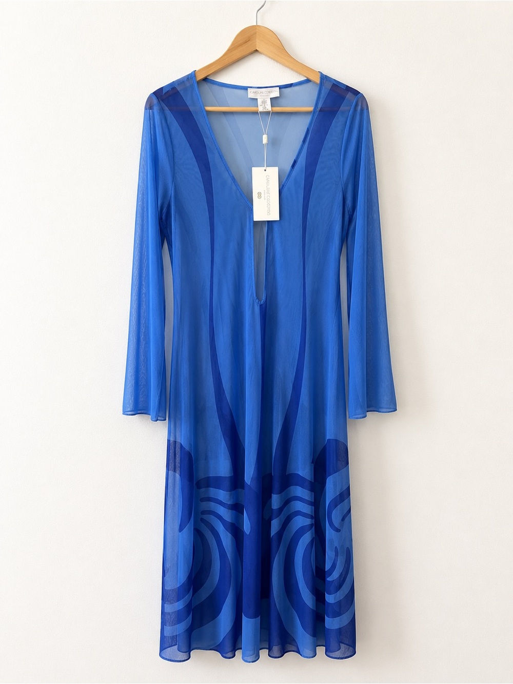 Caroline Constas NWT Blue Sheer Mesh Maxi Cover Up Dress Sz M Beach Resort - Picture 1 of 5